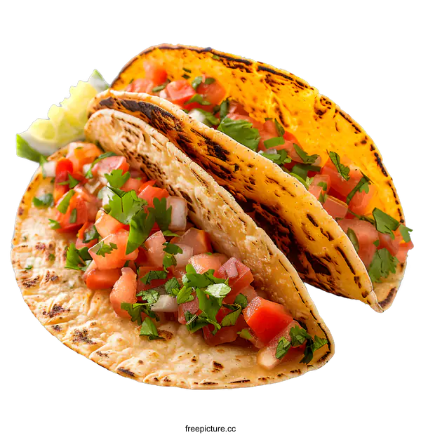 [Transparent Background PNG]Two crispy tacos with fresh tomato salsa