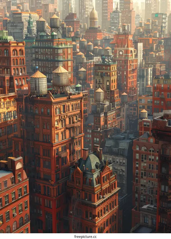 Vintage Cityscape Illustration of Old Buildings