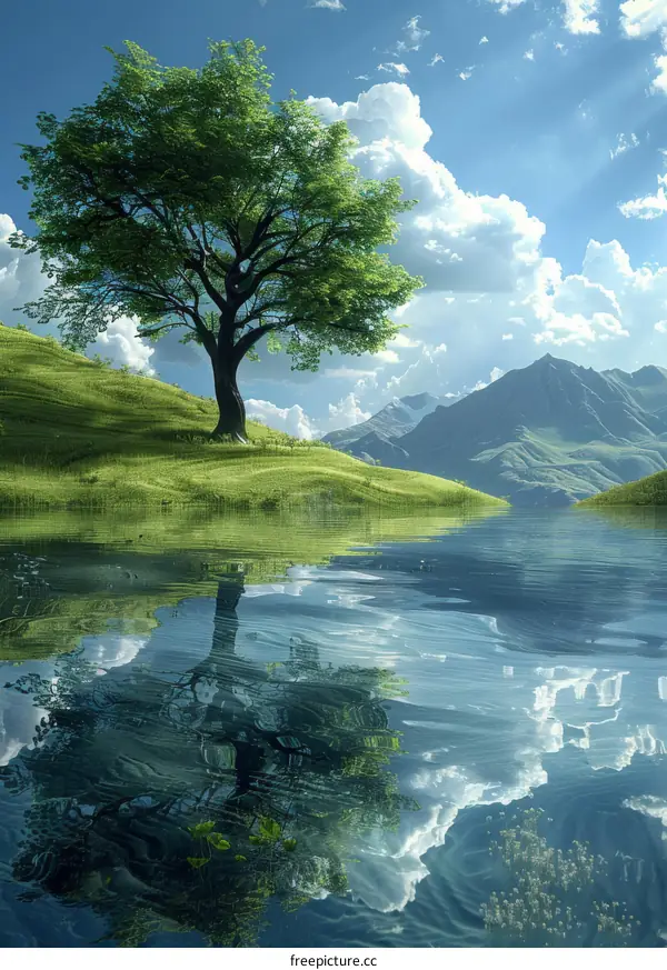 Peaceful Lake and Hillside