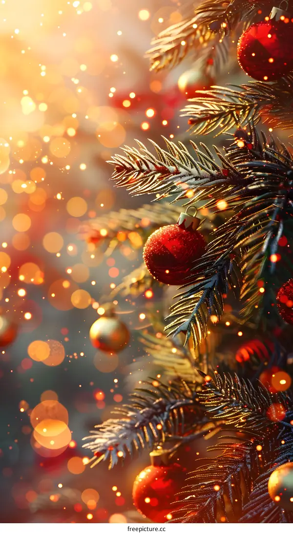 Christmas tree with red and gold ornaments