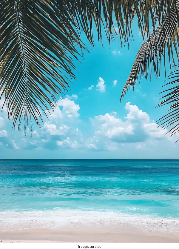 Tropical Beach View with Palm Trees