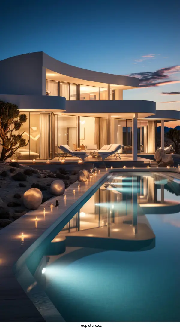 Modern luxury villa with pool and stunning desert mountain views