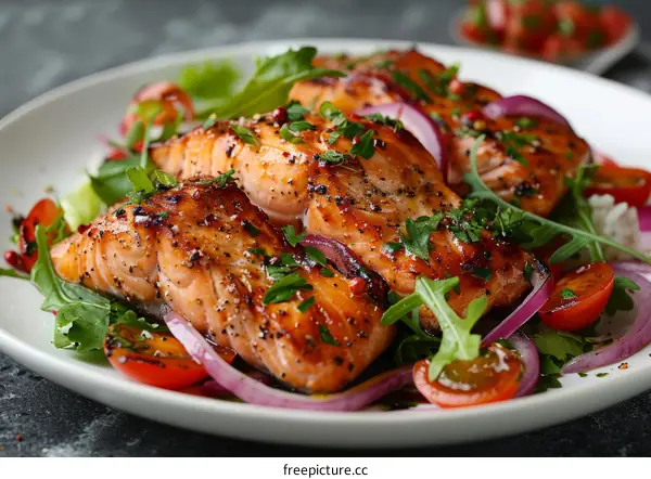 Grilled Salmon with Tomato and Herb Salad