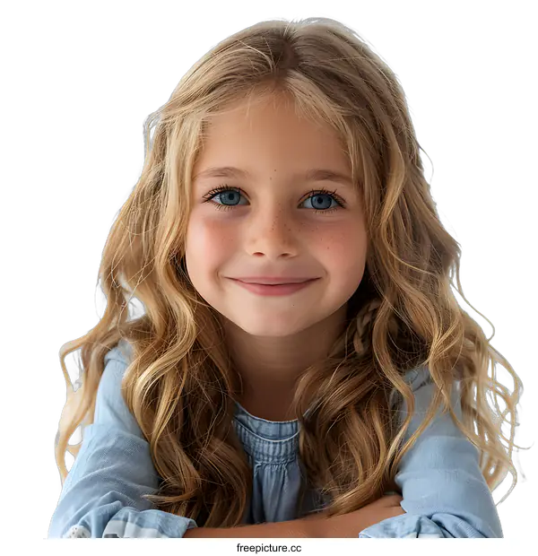 [Transparent Background PNG]Portrait of a cute blonde girl with freckles