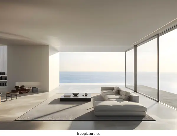 Modern Minimalist Living Room Design with Ocean View