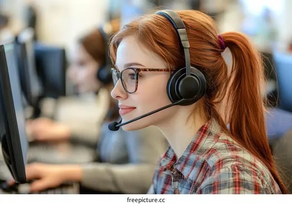 Customer service representative working at a call center