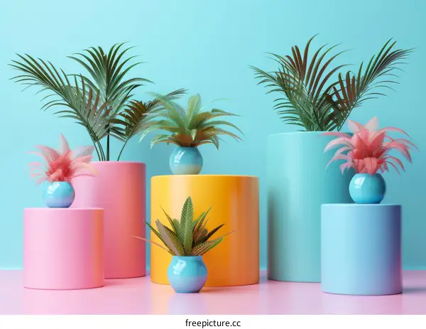 Colorful Trendy Plants on Display Stands