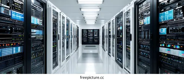 Modern Data Center Interior with Server Racks