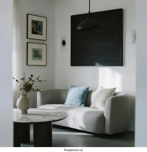 Minimalist Living Room with Soft Sofa and Wall Art