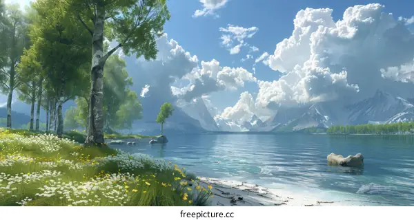 Tranquil Summer Scenery by a Mountain Lake
