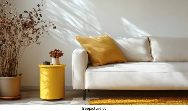 Modern Living Room Interior Design with Yellow Accent
