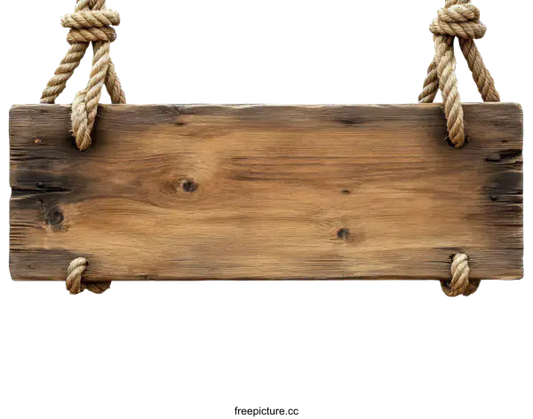 [Transparent Background PNG]Aged Wooden Sign Hanging with Rope