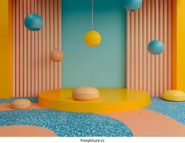 Abstract 3D Minimalist Interior Design with Colorful Geometric Shapes