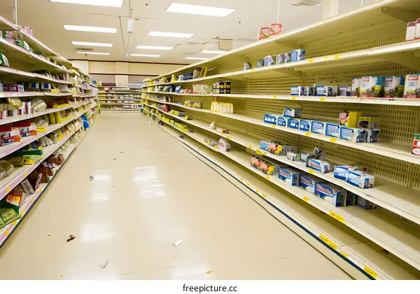 Empty Supermarket Shelves Grocery Store Aisle