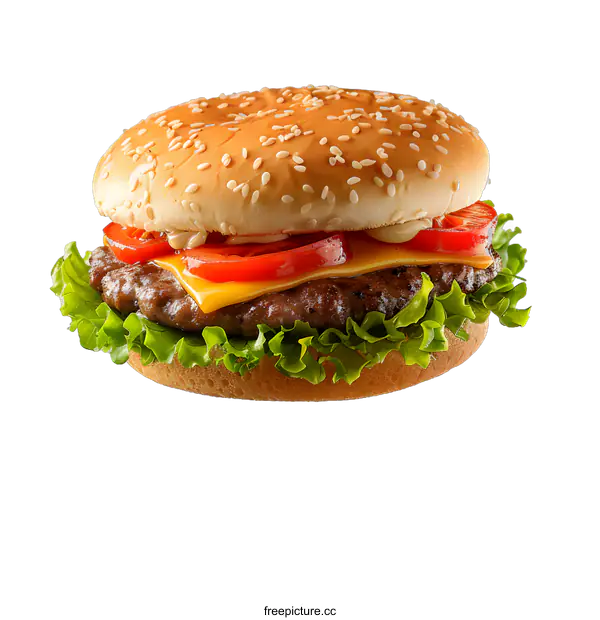 [Transparent Background PNG]hamburger with lettuce tomato and cheese