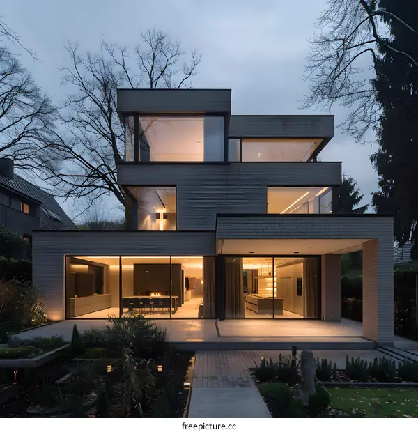 Modern Brick House With Large Windows and Outdoor Patio