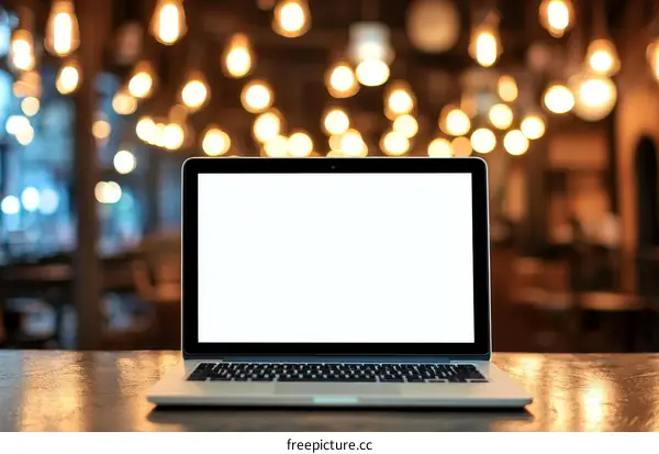Laptop on Table in Cafe Setting Mockup