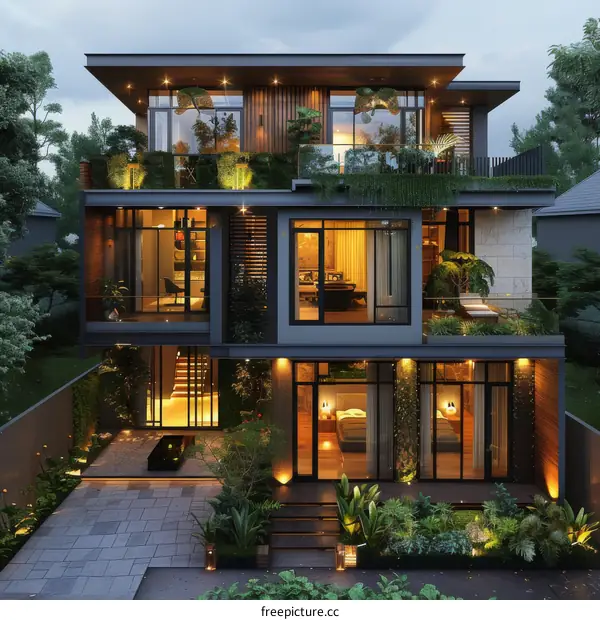 Modern House Design with Lush Gardens