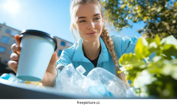 Woman Recycling Plastic Waste with Care