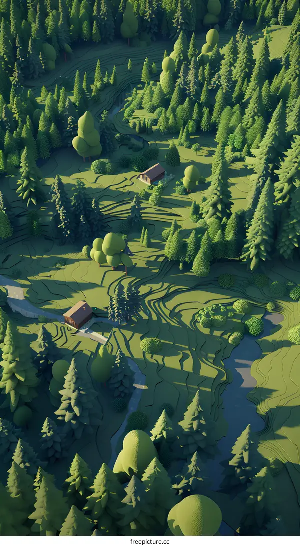 Papercraft Landscape Illustration with Forest and Stream