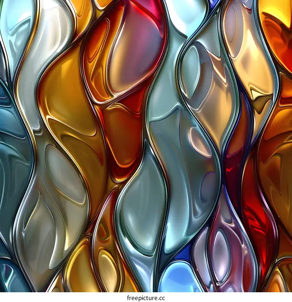 Abstract Colorful Metallic Flowing Shapes