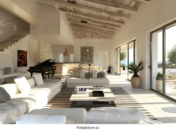 Modern minimalist bright living room interior design