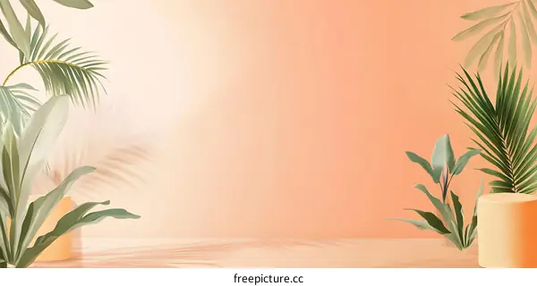 Tropical Minimalist Background with Palm Leaves