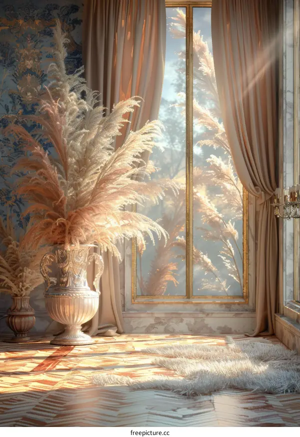 Elegant Interior with Sunlight and Pampas Grass