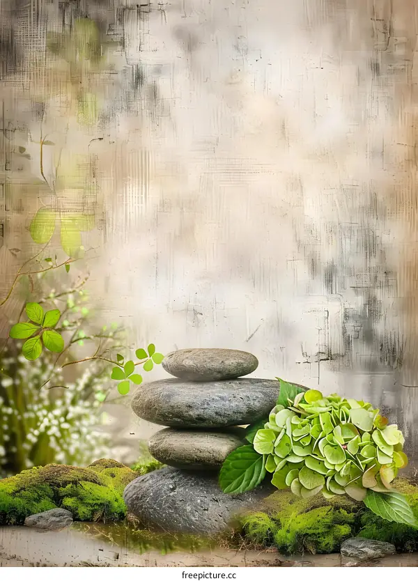Zen Garden Stones Green Flowers Background