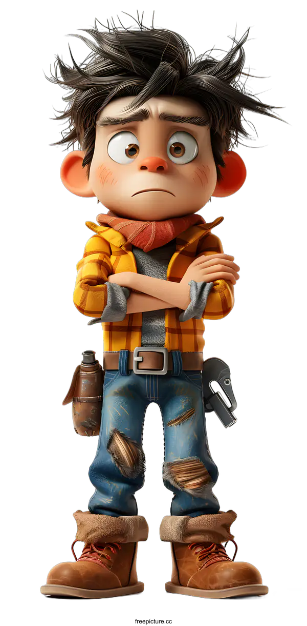 [Transparent Background PNG]3D Cartoon Character with Arms Crossed