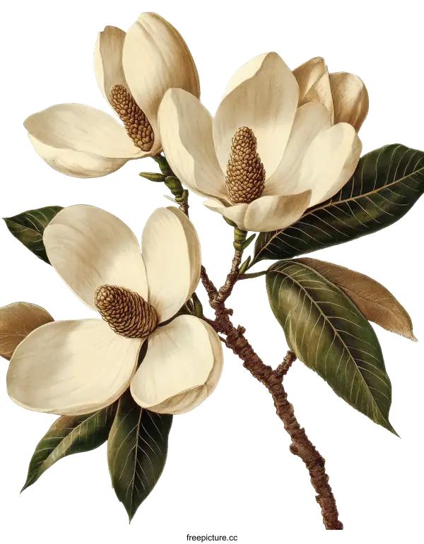 [Transparent Background PNG]Magnolia Flower Botanical Illustration