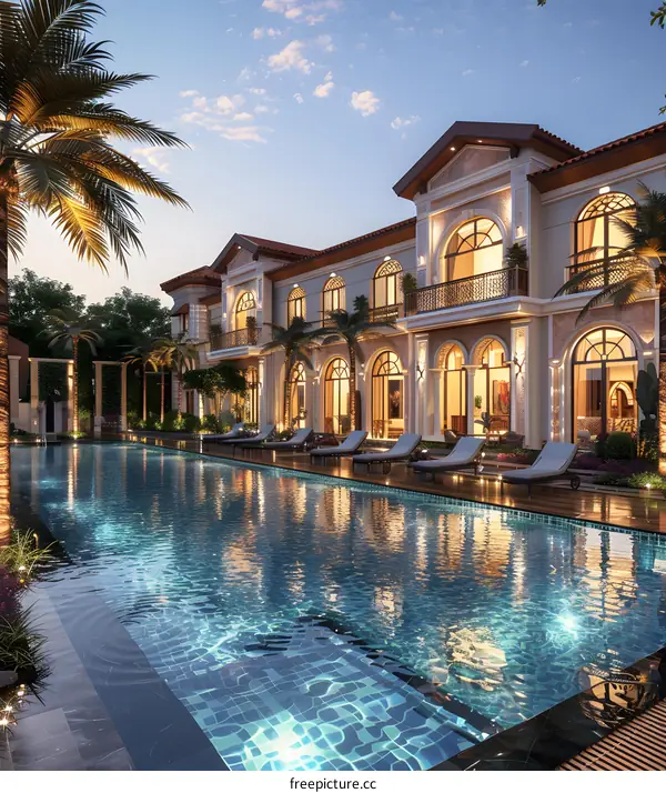 Luxury Villa With Swimming Pool And Palm Trees