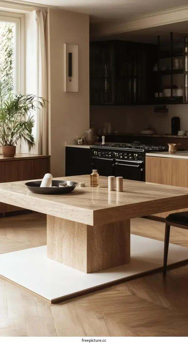 Modern Beige Marble Square Dining Table Interior