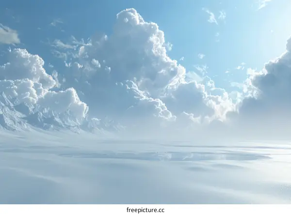 Snowy Mountain Landscape with Clouds and Lake