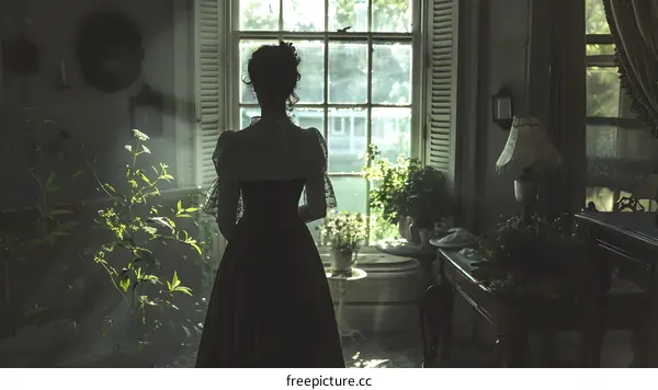 Silhouette of a Woman Standing by a Window Looking Out