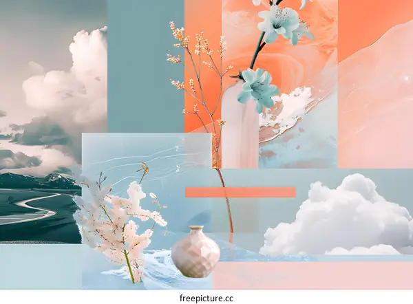 Abstract Collage With Pastel Colors and Flowers