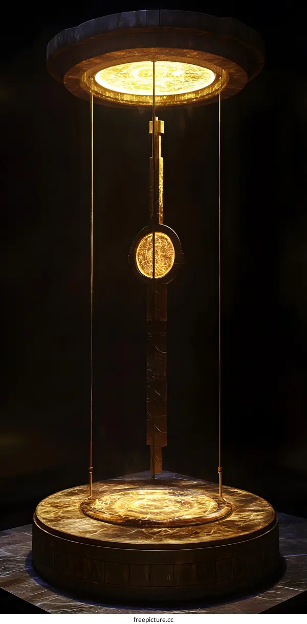 Golden Artifact Suspended in Dark Background