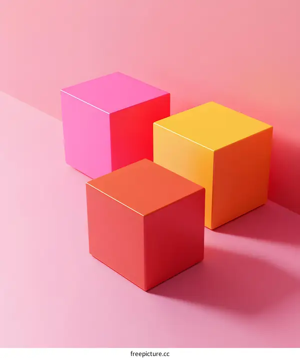 Pink Orange And Yellow Cubes On Pink Background