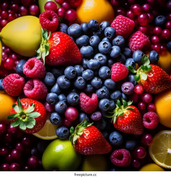 A variety of fresh berries and citrus fruits