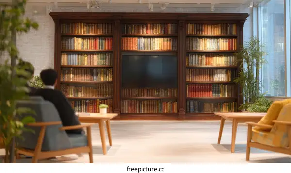 Elegant Library-Style Seating Area with Multiple People
