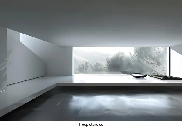 Minimalist Interior Design with Large Window and View of Trees