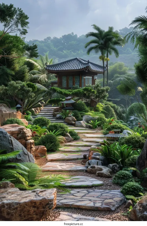 Traditional Chinese Pavilion in a Serene Garden