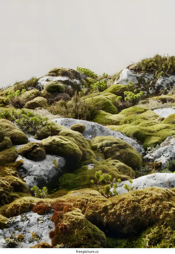 Green Moss Covered Rocks Nature Landscape