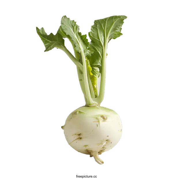 [Transparent Background PNG]Fresh Green Kohlrabi with White Root