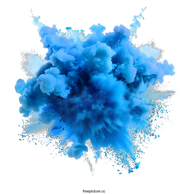 [Transparent Background PNG]Blue Ink Explosion on White Background