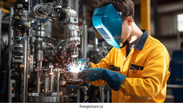 Industrial Welding Process with Robotic Arm