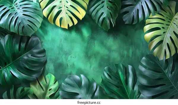 Tropical Green Monstera Leaves Background