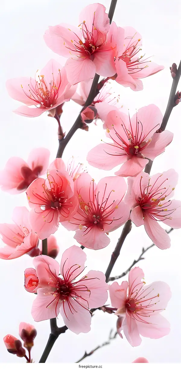 Pink Cherry Blossoms On Branch