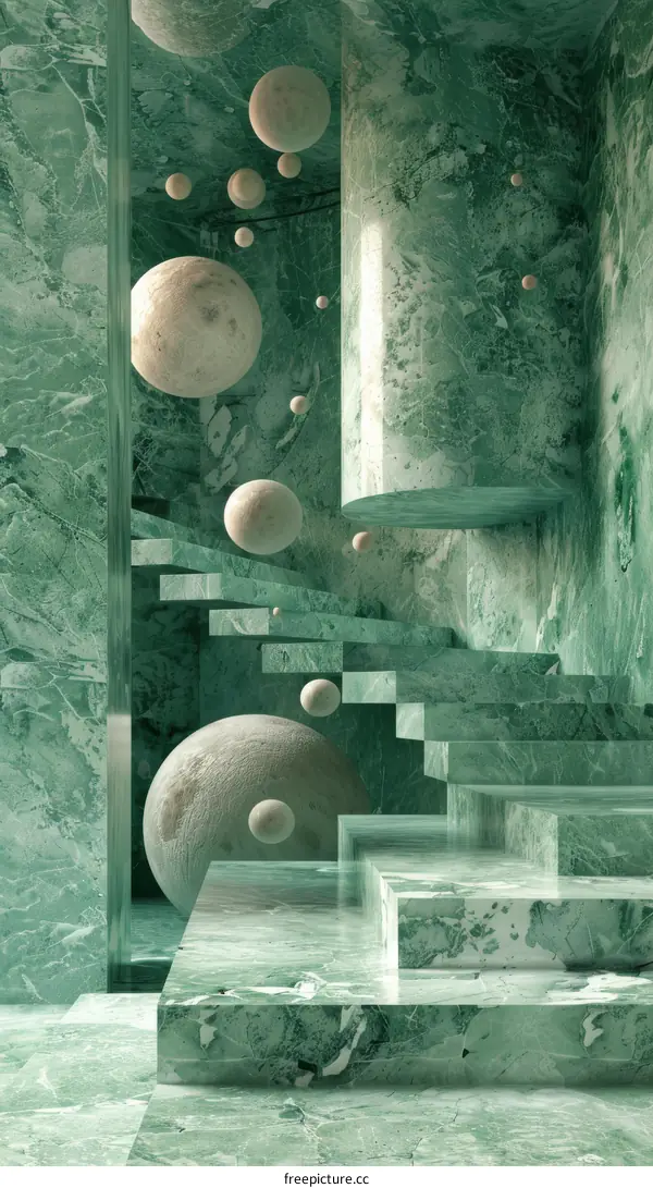 Abstract Emerald Marble Geometric Structure