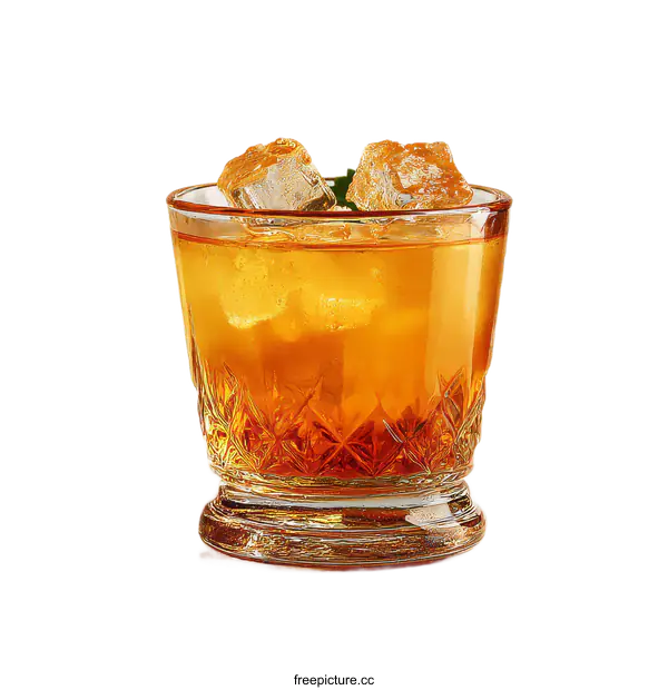 [Transparent Background PNG]Refreshing Iced Cocktail in a Cut Glass